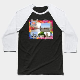 London Collage on Colorful Abstract Background Baseball T-Shirt